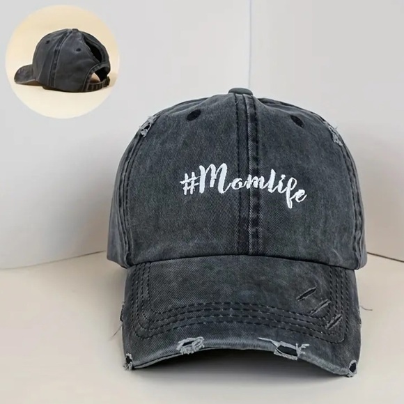 Stylish MOM LIFE Embroidered Baseball Cap with Ponytail hole - Picture 5 of 5